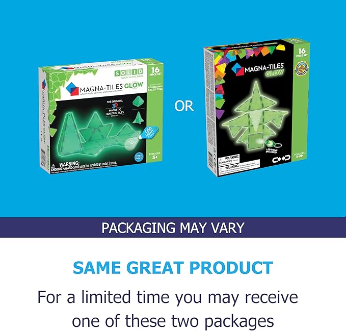 MAGNA-TILES Glow 16-Piece Magnetic Construction Set, The ORIGINAL Magnetic Building Brand