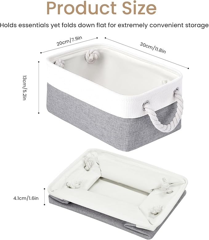 VQRTEXA Storage Baskets for Shelves 11.8x7.9x5.2 Inch, Foldable Fabric Storage Bins with Handles, Small Storage Baskets for Organizing Closet, Bathroom, Office, Home Organization (6-Pack, White&Gray)