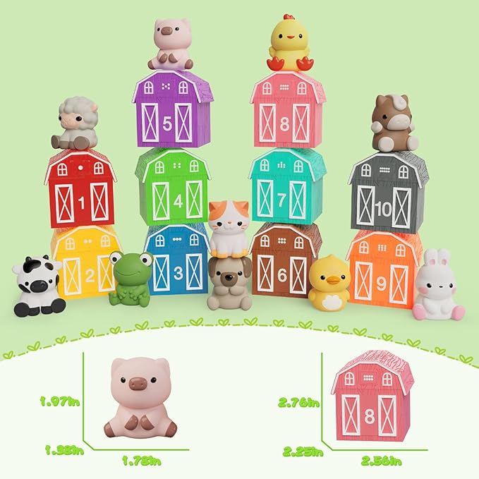 Learning Toys for 1 2 3+ Year Old Toddlers, 20pcs Farm Animals Barn Toys Finger Puppets for Kids,Montessori Counting Matching & Color Sorting Toy Set,Easter Christmas Birthday Gift for Baby Boys Girls