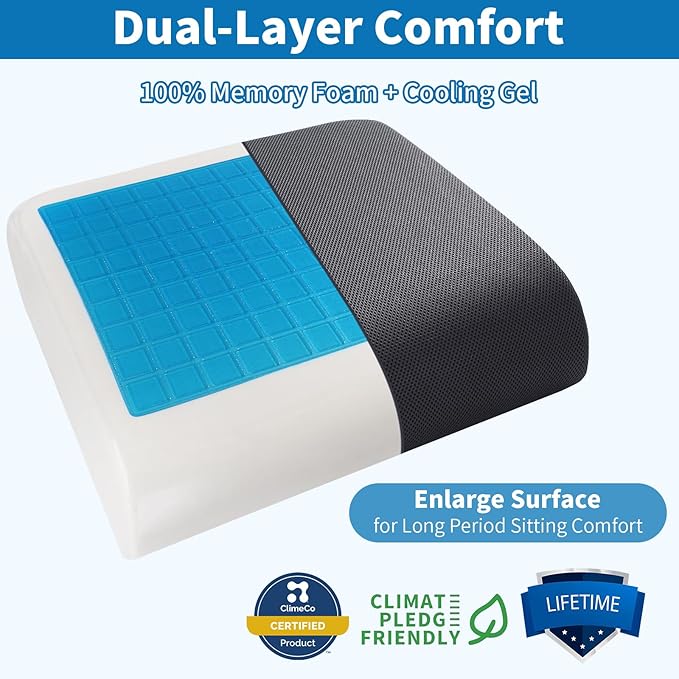 YOUFI Extra Thick Large Seat Cushion -19 X 17.5 X 4 Inch Gel Memory Foam Cushion with Carry Handle Non Slip Bottom - Pain Relief Coccyx Cushion for Wheelchair Office Chair (Black (1PACK))