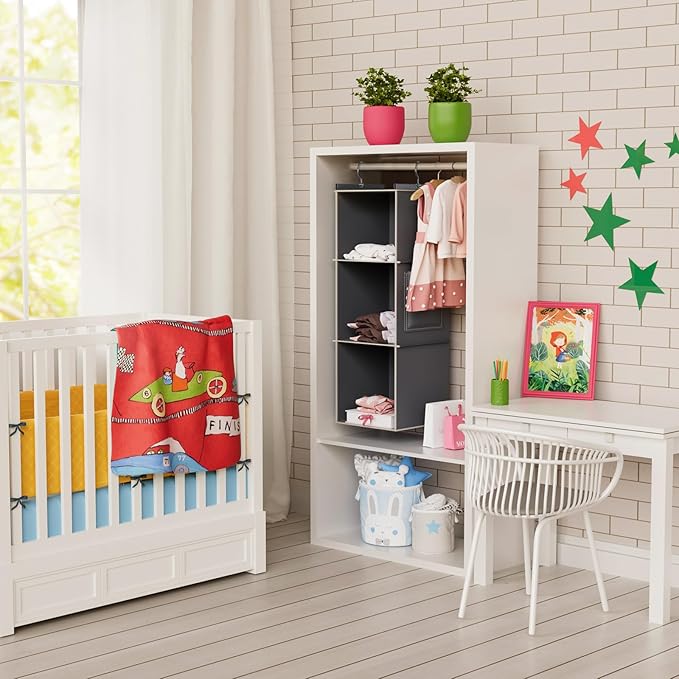 YOUDENOVA Hanging Closet Organizer, 3-Shelf Closet Hanging Storage Shelves, Grey