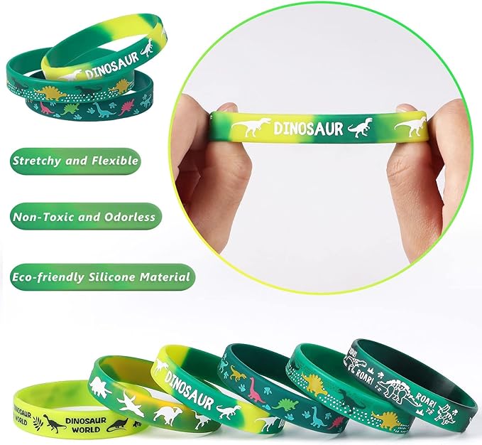 30 PCS Dinosaur Rubber Wristbands Realistic Dinosaurs World Silicone Bracelets Stretch Unisex Wristbands Teens Classroom Award Prize Gifts Party Favors Bags Stuffers