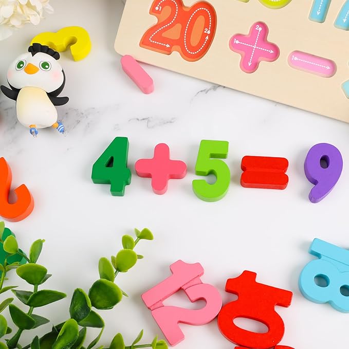 LovesTown Wooden Puzzles for Kids, Number Shape Puzzles Preschool Educational Toys Montessori Toddler Puzzles for Boys Girls