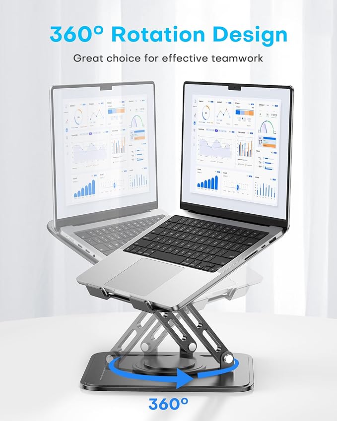 Adjustable Laptop Stand, Computer Stand with 360 Rotating Base, Ergonomic Laptop Riser Mount for Desk Foldable Protable Computer Desk Fits with MacBook Pro Air (10-16") - Black