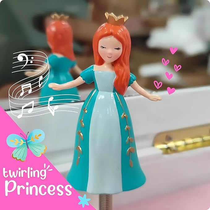 Giggle & Honey Princess Musical Jewelry Box for Girls - Kids Music Box with Drawers, Fairytale Gifts for Girls Birthday, Princess Jewelry Boxes for Ages 3-10 - 9 x 5 x 9.3 in, White