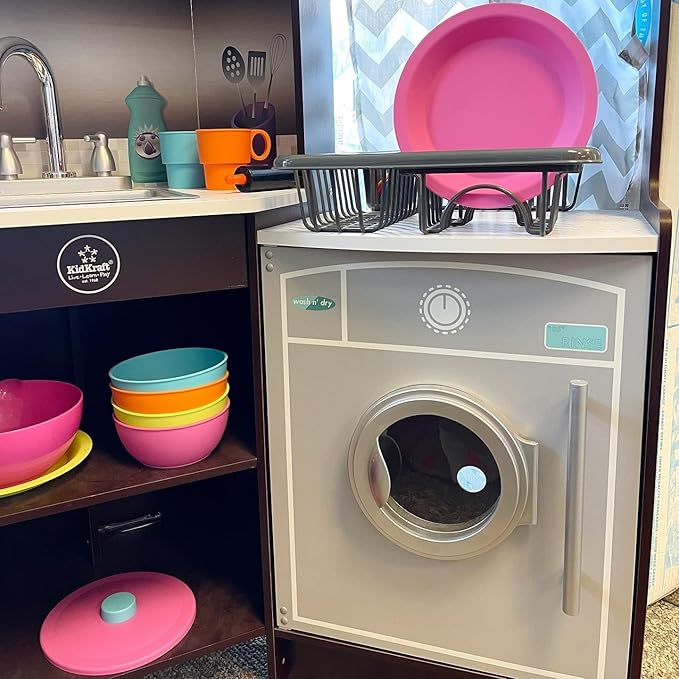 KidKraft 27-Piece Bright Cookware Set, Plastic Dishes and Utensils for Play Kitchens