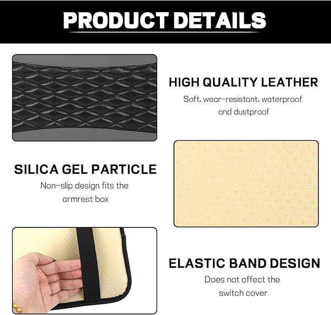 ongfuwu Car Center Console Cushion Pad, 12.72"×7.52" Leather Waterproof Auto Armrest Seat Box Protector, Car Center Console Cover, Universal Interior Decor Car Accessories for SUV Truck (Gray)