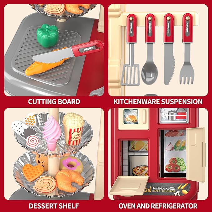 Kids Kitchen Playset for Toddlers Girls, Toy Kitchen Sets Pretend Play Food Toys for Kids Girls Ages 3 4 5 6 7 8, with Light Sound Spray