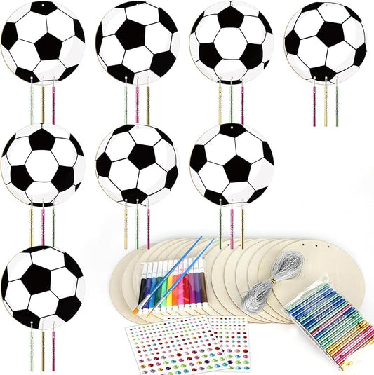gisgfim 16 Pack Soccer Wind Chime Crafts Kits for Kids Make Your Own Soccer Wind Chime Wooden DIY Arts and Crafts Decoration for Birthday Party School Classroom Decorations Supplies Birthday Favors