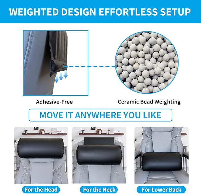 YOUFI Leather Recliner Headrest Pillow with Self-Stabilizing Weighted Base, Adjustable Filling for Head & Neck Support, Soft Neck Pillow for Recliner, Couch, Sofa, Chairs (Black)