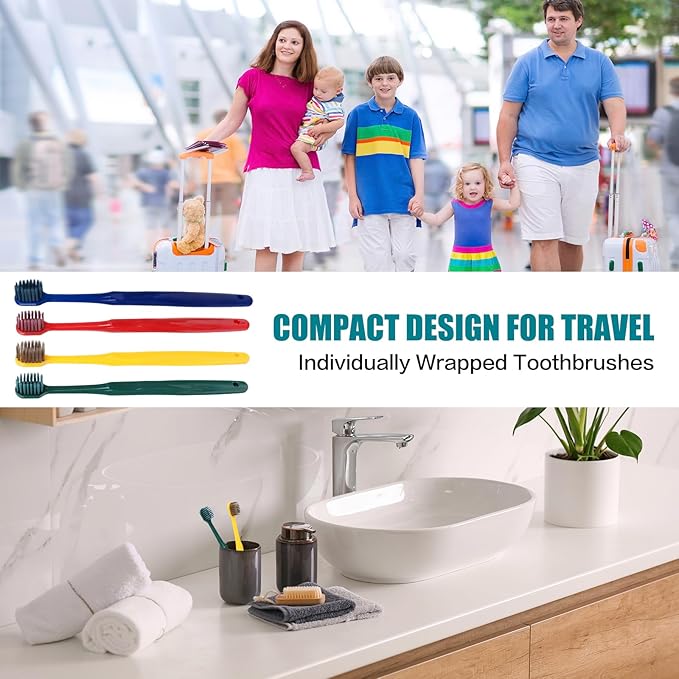 30pcs Individually Wrapped Bulk Toothbrushes, Colorful Manual Disposable Travel Toothbrush Set for Adult, Kid, Medium Soft Bristles, for Travel, Hotels (4 Colors)