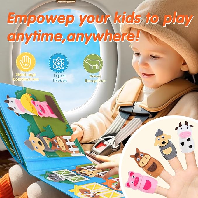 Montessori Farm Busy Book for Toddlers,Montessori Toy for 3 4 5 Years Old Boy Girl-Busy Quiet Book with Life Skills,Color Sorting,Counting Number for Autism Sensory Toy,Toddler Toy for Airplane Travel