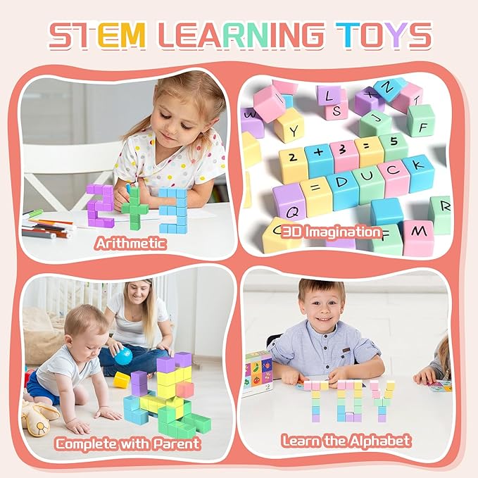 50 PCS Magnetic Block, 1 Inch Toddler Magnetic Building Cubes, Montessori Toys for Kids 3+, STEM Sensory Autism Magnetic Toys, Christmas Birthday Gift for Boys and Girls