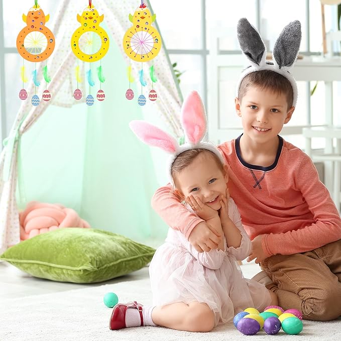Fennoral 8 Pack Easter Craft for Kids Paint You Own Chick Dream Catcher Craft Kit for Girls Boys DIY Coloring Craft for Easter Art Activity Project Easter Gifts
