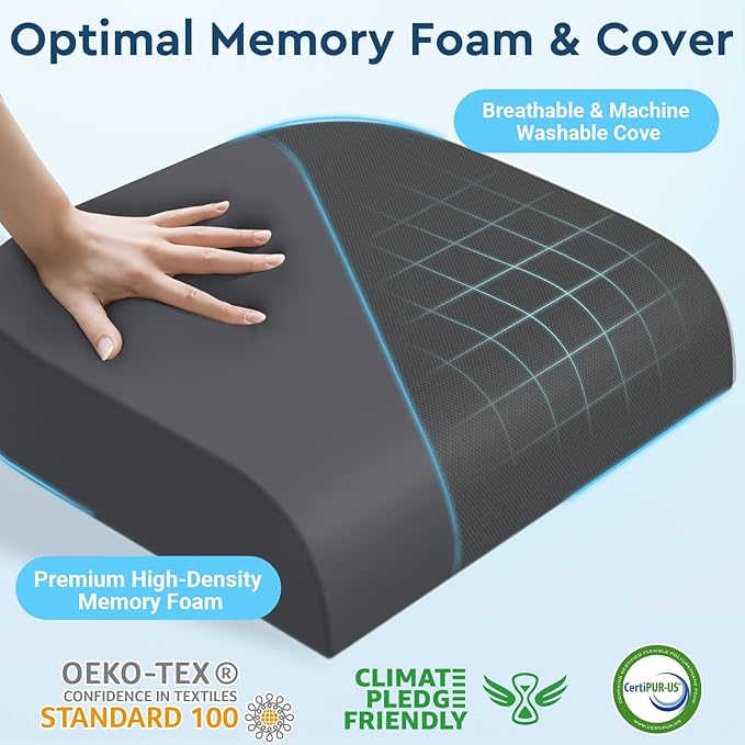 Seat Cushion, Memory Foam Office Chair Cushions for Long Sitting Hours, Chair Pad for Sciatica, Coccyx, Tailbone, Hip Pain & Pressure Relief, Office, Home, Car Seats,Airplane, Gray/X-Large