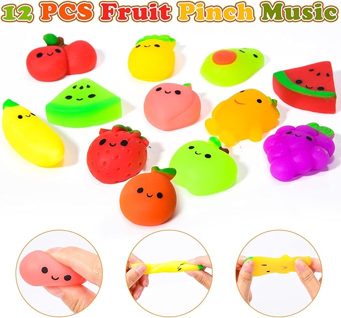 84Pcs Fruits Party Favors for Kids Squeeze Bouncy Ball Ring Keychain Slap Bracelet Tattoo Mini Toy Gift Summer Girl Boy Goodie Bag Stuffer Filler Watermelon Apple Strawberry Birthday Party Supplies