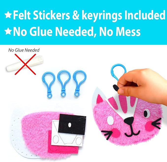 KRAFUN My First Sewing Animal for Kids, Beginner Art & Craft, 5 Easy Activities Stuffed Animal Dolls, Keyring Charms, Instructions & Felt Materials for Learn to Sew, Embroidery