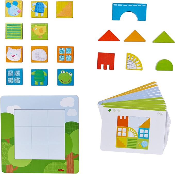 HABA Animal Squares Chunky Wooden Puzzle Building Blocks Arranging Game with Template Cards, Montessori Toys Toddler Puzzle Ages 2+ (Made in Germany)