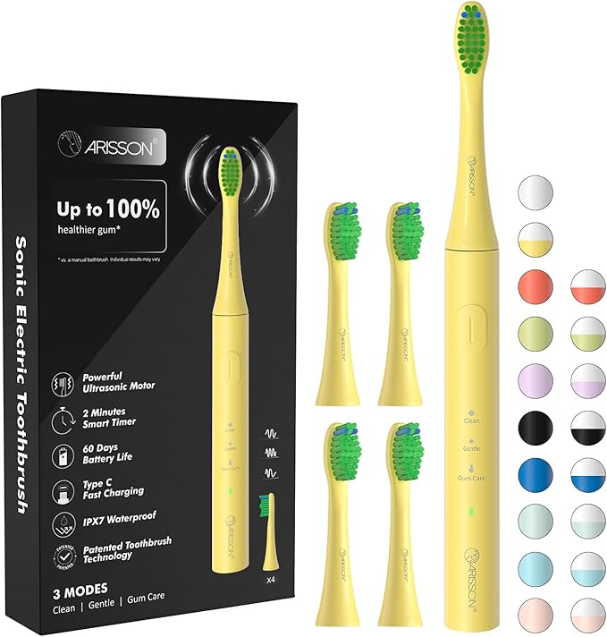ARISSON Sonic Electric Toothbrush for Adults and Kids, 40,000 VPM Power Toothbrush, 1.5H Fast Charge Ultrasonic Electric Toothbrushes with 2 Minutes Smart Timer, 1.6 Oz Travel Toothbrush, New Corn