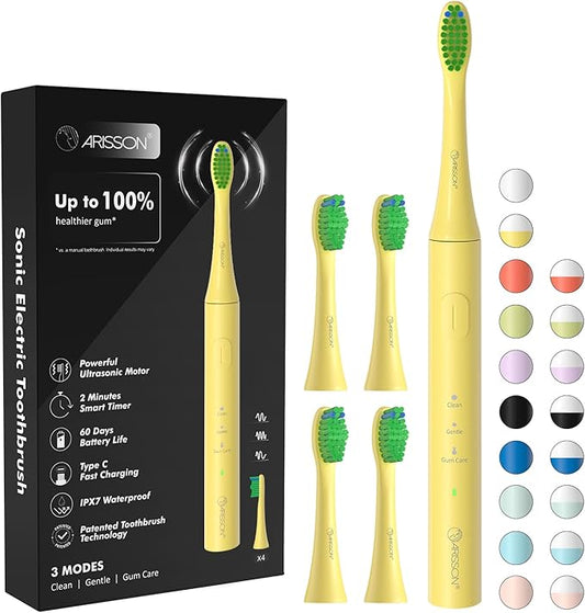 ARISSON Sonic Electric Toothbrush for Adults and Kids, 40,000 VPM Power Toothbrush, 1.5H Fast Charge Ultrasonic Electric Toothbrushes with 2 Minutes Smart Timer, 1.6 Oz Travel Toothbrush, New Corn