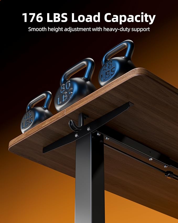 TIQLAB Electric Standing Desk, Adjustable Height Stand up Desk, 55 * 24 Inches Sit Stand Home Office Table with Splice Board, Black Walnut