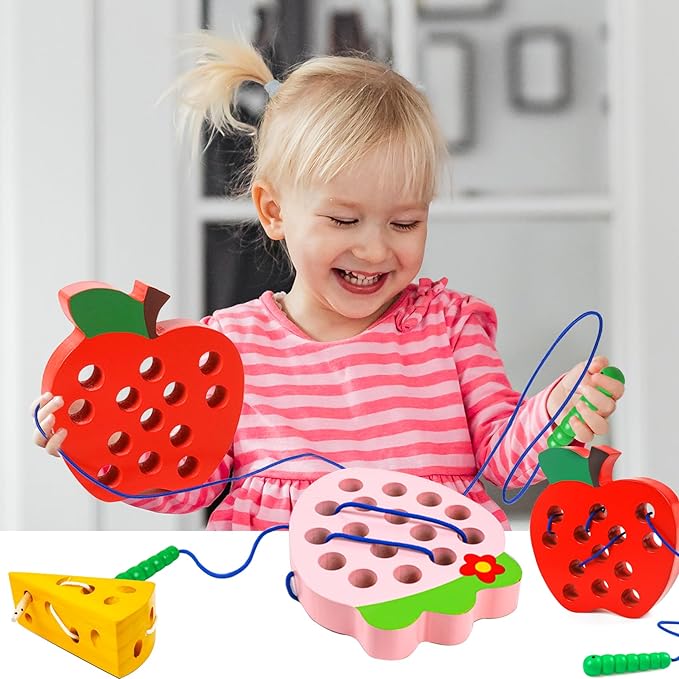 Wooden Lacing Toys for Toddlers,Toddler Travel Toys Car Plane Games Toys Montessori Educational Learning Fine Motor Skills for Boys Girls Ages 3+(3 Pack Threading Toys)