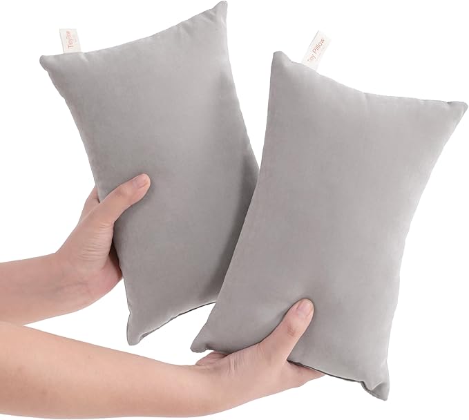 NTBAY Tiny Pillows, Down Alternative 7"x11" Microfiber Mini Pillow for Travel, Pets, Soft Machine Washable Small Pillows for Neck, Wrist, Lumbar and Knee, Light Grey