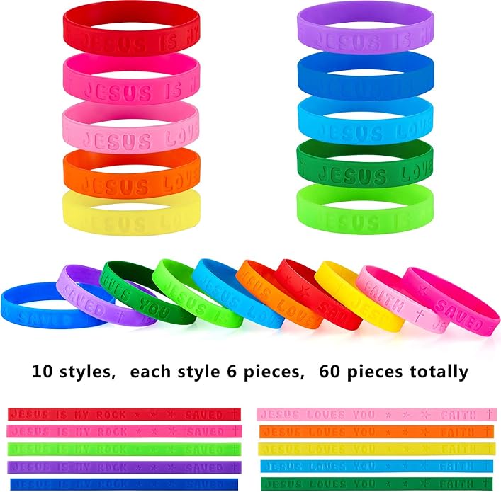 60 Pcs Jesus Loves You Silicone Bracelets Bulk Colorful Christian Religious Jesus Rubber Wristbands Bible Verse Rubber Bands Bracelet for Church Easter St. Patrick Day Party Gift Favors