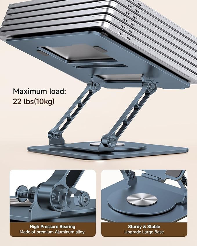 MCHOSE Laptop Stand for Desk, Ergonomic Laptop Riser with 360° Rotating Base, Foldable Notebook Computer Holder Stand Compatible with MacBook Air Pro, Dell XPS, More 10-15" Laptops, Navy