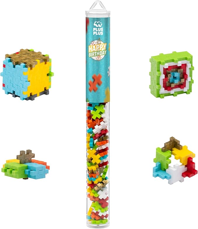 PLUS PLUS 70 Piece Interlocking Building Blocks for Kids, Open Ended Connecting Toys, STEM Bin Classroom Mini Manipulatives - Birthday Mix Play Tube
