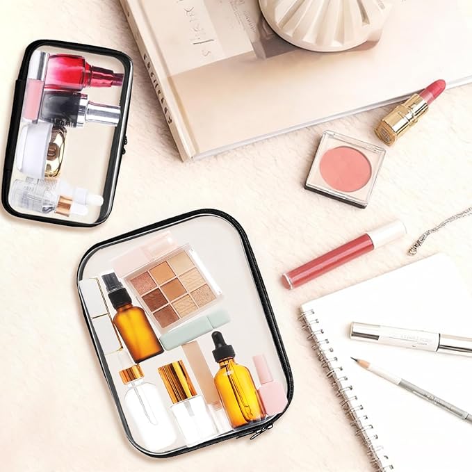 Clear Hard Shell Zipper Case,Clear Toy Storage Pouch,Waterproof Transparent Organizer Comestic Case for Travel, Office, Home (Black, M+2*S)