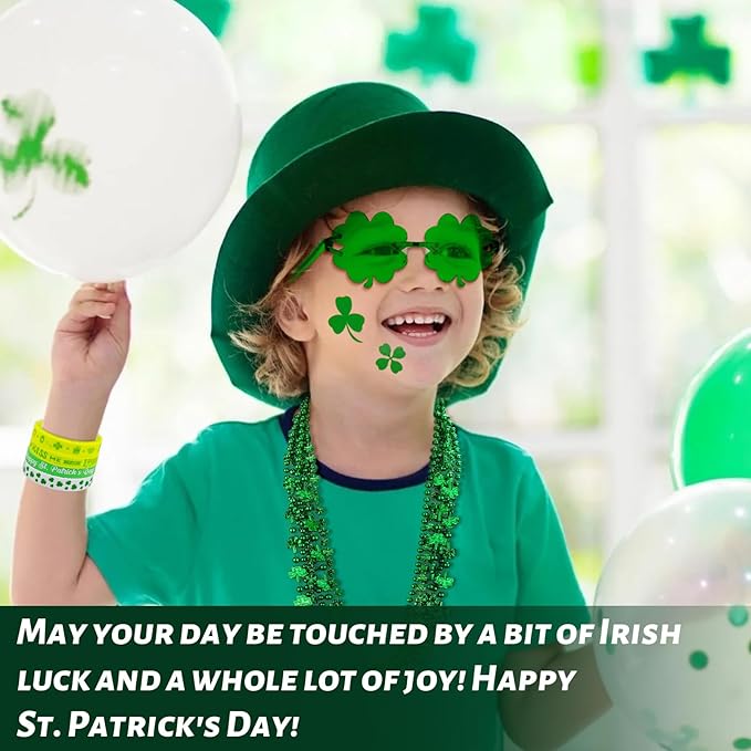 Homgaty 109 Pack St. Patricks Day Party Favors Set, Green Shamrock Glasses Beaded Necklace Bracelets Tattoos Stickers for St Patricks Day Irish Festival Decorations Supplies