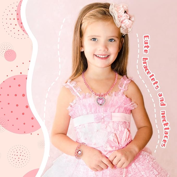 7 Sets Girl Dress up Jewelry Toddler Jewelry Princess Bracelet Necklaces Kids Costume Jewelry Set for Girl Tea Costume Party