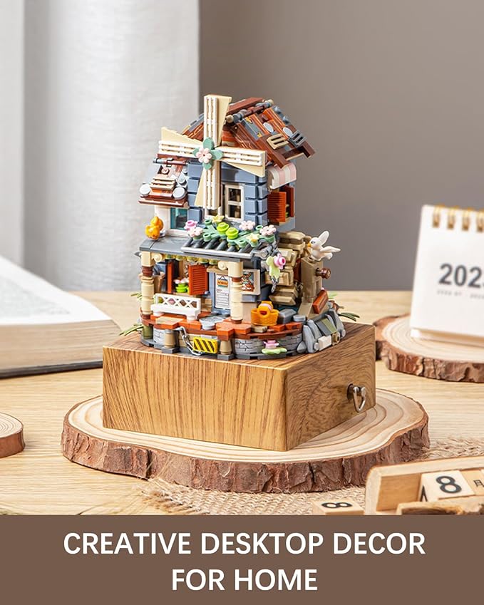 Music Box Building Blocks Set, Japanese Rustic Style Windmill House Toy Set, Mini Farm House MOC Creative Model, Gifts Idea for Kids Adults, Mini Blocks 799pcs (1239)