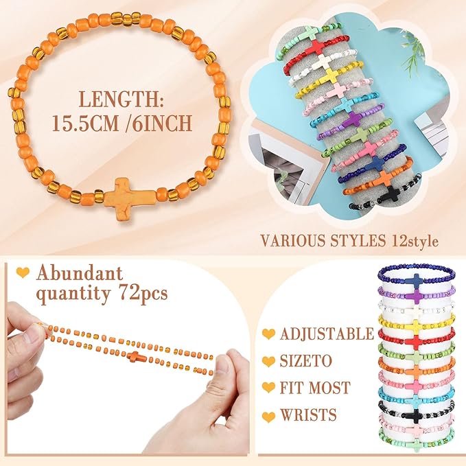 72 Pcs WWJD Bracelets Jesus You Christian Bracelets Bulk, Beaded Friendship Bracelet for Women Kid Colorful Religious Bracelets Inspirational Reminder Jewelry Gift(Religious)
