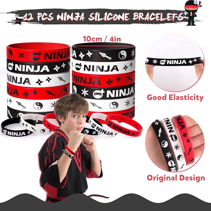 12Set Ninja Party Favors Birthday Supplies for Kids Boys, Ninja Spiral Notepads Invisible Ink Pens Stars Slingshots Stretchy Flying Ninjas Silicone Bracelets Ninja Toys Gifts Ninja Party Supplies