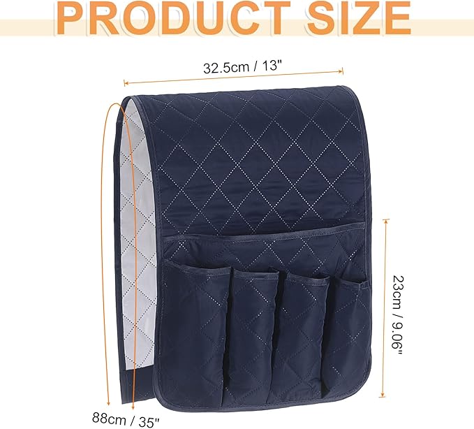 uxcell 1 Pcs Recliner Armchair Caddy, Couch Armrest Organizer with 5 Pockets for Bedside Sofa Remote Control Holder Magazine Phone Book Glasses (Dark Blue, 35"x13")