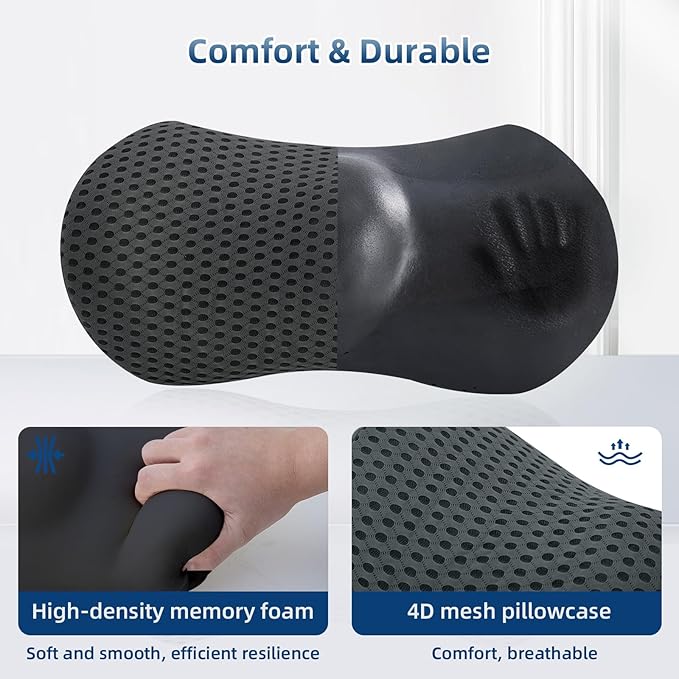 Lumbar Pillow, Memory Foam Lumbar Support Pillow for Office Chair and Car Seat, Ergonomic Streamline Back Pillow for Lower Back Pain Relief, Back Support Pillow for Sitting, Driving, Traveling