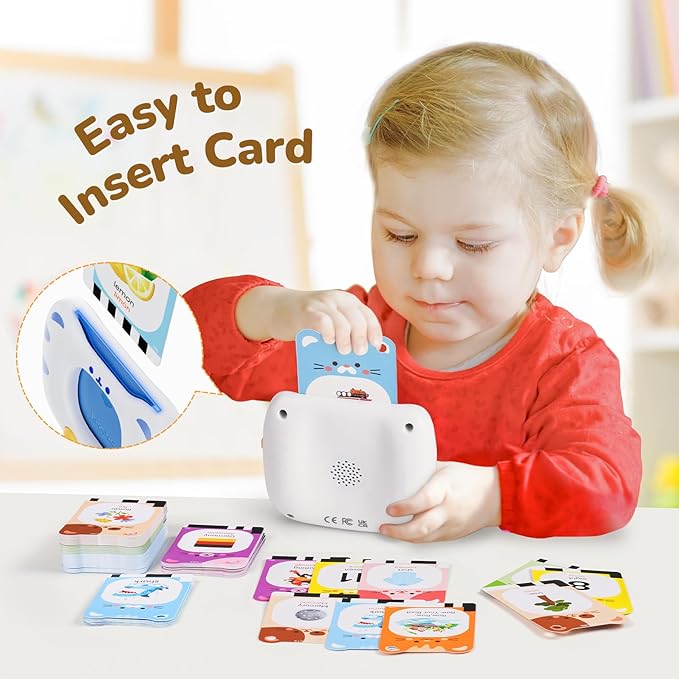 Talking Flash Cards for Toddlers 1-5 Clear Voice & Thick Cards & Easy to Slide in and Out, Independent Play & Speech Development Toys, 16 Topics