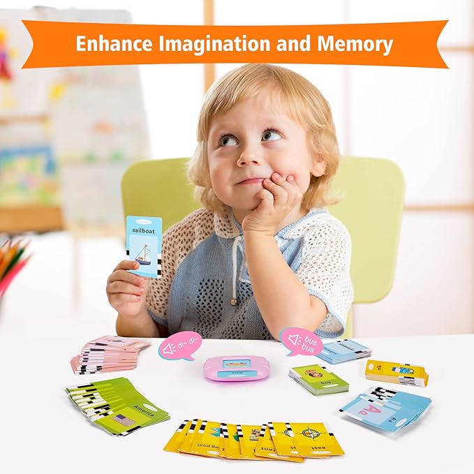 Talking Flash Cards with 384 Sight Words (Including Letters and Numbers), Montessori Educational Learning Interactive Toddler Toys, Speech Therapy and Autism Sensory Toys, Pink