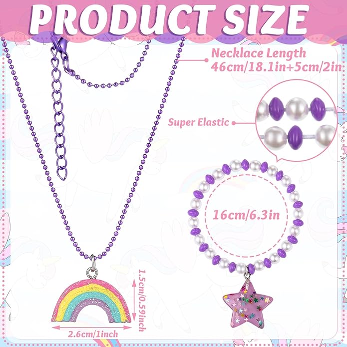 Bonuci 12 Pcs little Girls Jewelry Kids Necklaces and Bracelets Set Kids Jewelry for Girls Christmas Gift Cute Charm Toddler Bracelets for Pretend Play Dress Up Party Favors