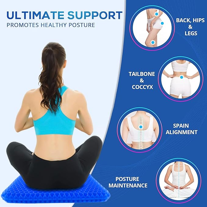 20" Gel Seat Cushion for Long Sitting(Jumbo&Thick) – Office Chair Cushion – Wheelchair Cushions for Pressure Sores – Non-Slip Desk Chair Car Seat Cushion Driving – Sciatica & Back Pain Relief