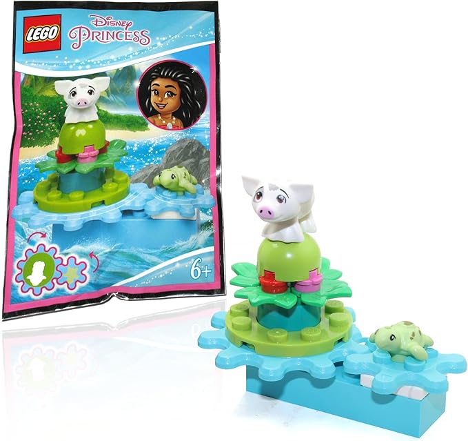 LEGO Disney Princess Moana MiniFigure - Dancing Pua The Pig and Baby Turtle on Spinning Flower Bed Foil pack