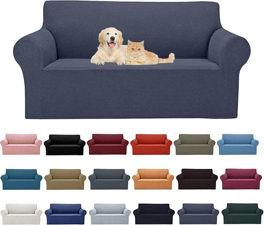 2025 New Stretch Loveseat Sofa Slipcovers Couch Cover for 2 Cushion Furniture Protector Sofa Covers with Elastic Bottom Jacquard Fabric Small Checks for Pets, Kids - Charcoal