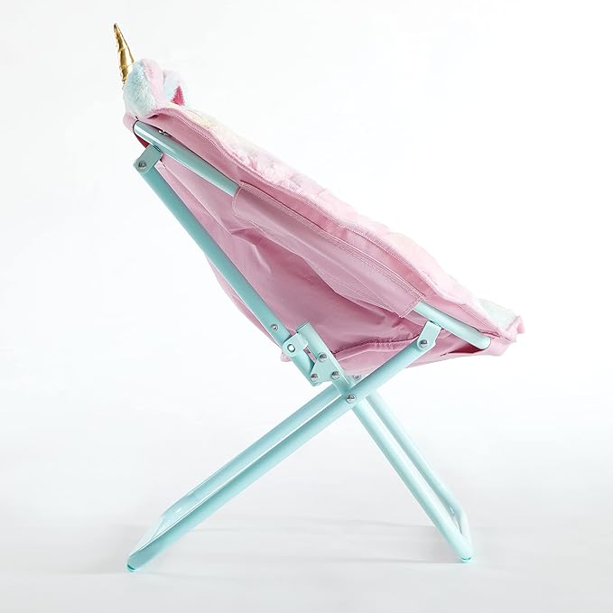 Heritage Kids Rainbow Unicorn Figural Faux Fur 23" Folding Saucer™Chair, Ages 3+