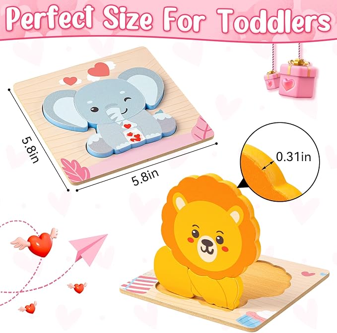 Wooden Puzzles for Toddlers 1-3, 4 Pack Wooden Puzzles with Animals Design, Birthday Gift for Boys Girls, Kids Party Favors Gifts - Educational Preschool Classroom Toys