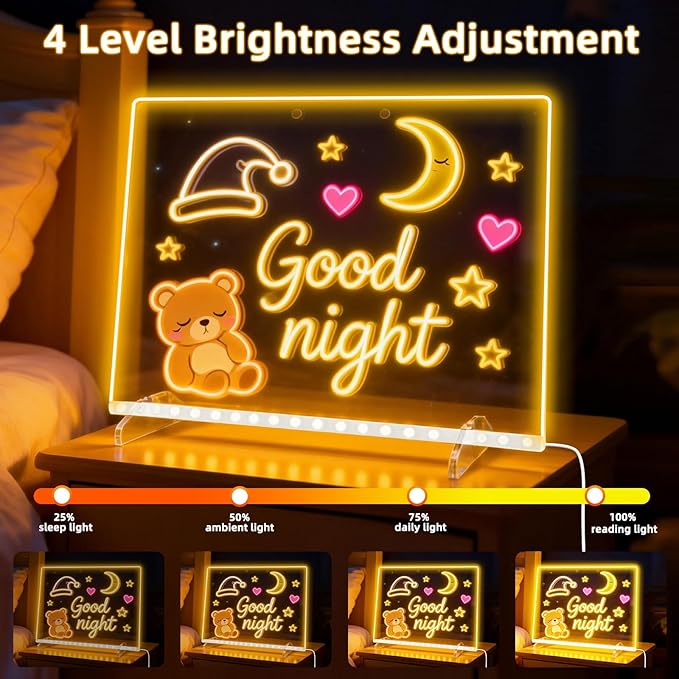 Led Drawing Board for Kids with 8 Colors 6 Modes -13.7"X10" Led Note Board with Colors, Acrylic Dry Erase Board Includes Adapter, 7 Markers, Tracing Paper, Gift for Kids/Girls/Teens/Teen