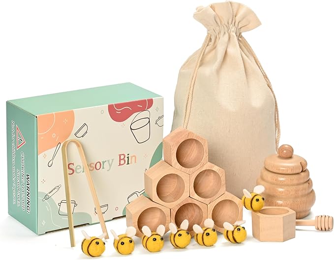 Sorting Stacking Wooden Toys for Toddlers, Montessori Toys for Toddlers, Sensory Bin Tool Toys, Wood Bee Hive, Fine Motor Skill Tactile Toys, Early Learning Educational Gift for Kids