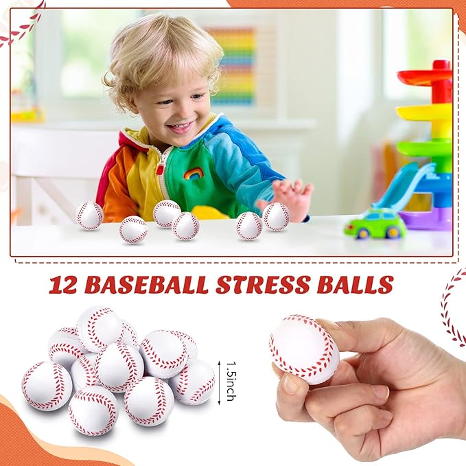LEIFIDE 48 Pcs Basketball Soccer Football Baseball Party Favors Supplies 12 Silicone Bracelet 12 Drawstring Treat Bag 12 Mini Stress Ball 12 Keychains for Birthday Sports Party Supplies(Baseball)