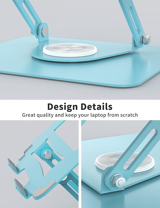 ALASHI Laptop Stand for Desk with 360° Rotating Base, Multi-Angle Adjustable Laptop Stands, Foldable Laptop Riser Compatible with 10 to 15.6 Inches PC Computer, Blue